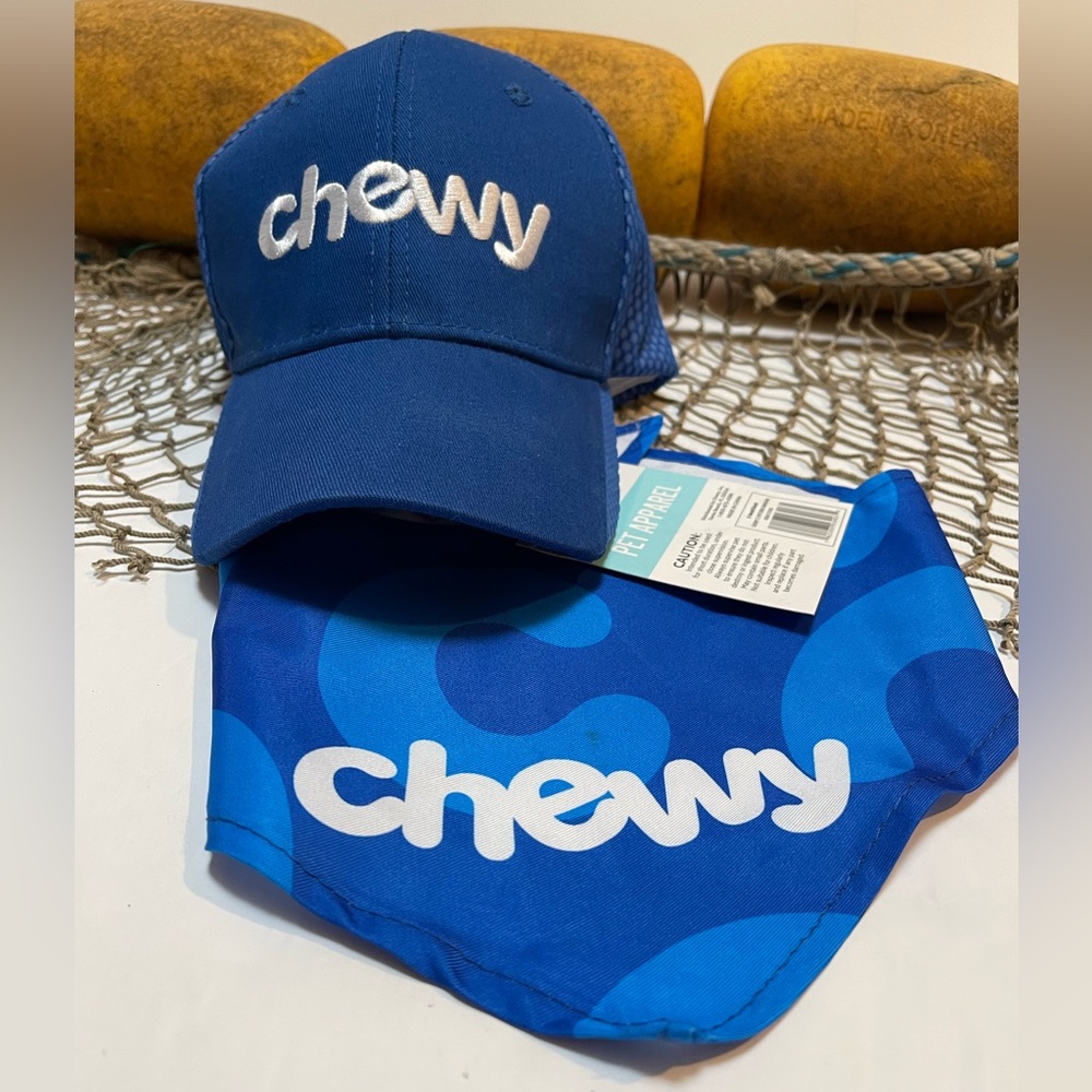 NWT CHEWY Trucker Cap Hat and Pet Blue Camo Bandana XSmall/small